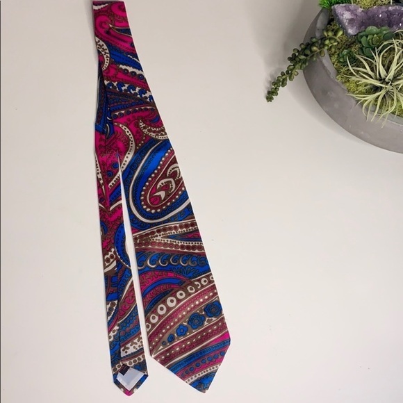Vintage Silk Paisley Gold Pink Blue Bold Regal Men’s tie bold statement piece - Picture 3 of 6